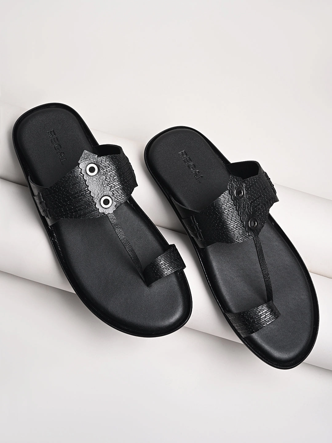 Regal Black Men Casual Leather Kolhapuris Platform Sandals Nearby