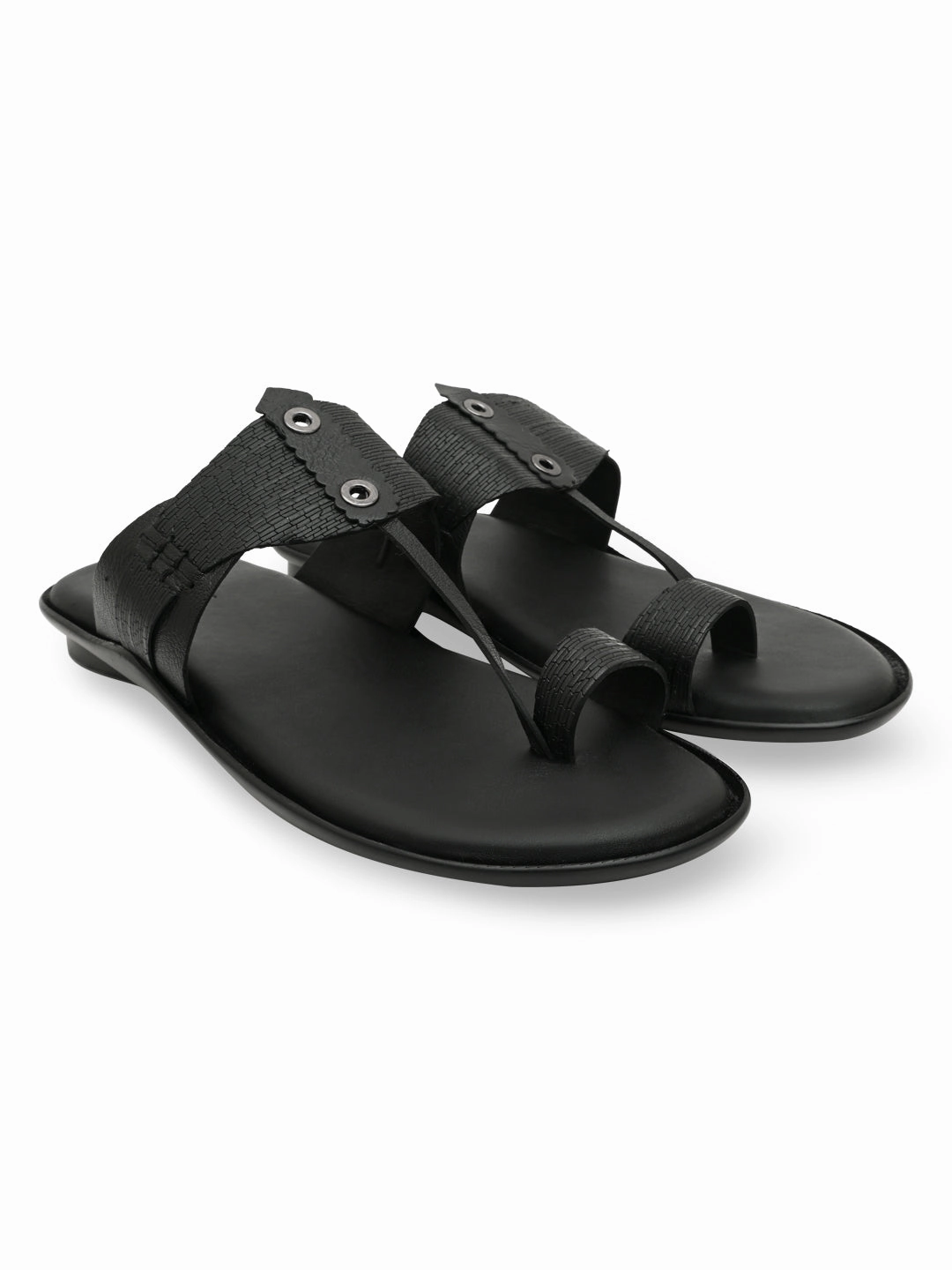 Regal Black Men Casual Leather Kolhapuris Comfortable Platform Wedge Sandals