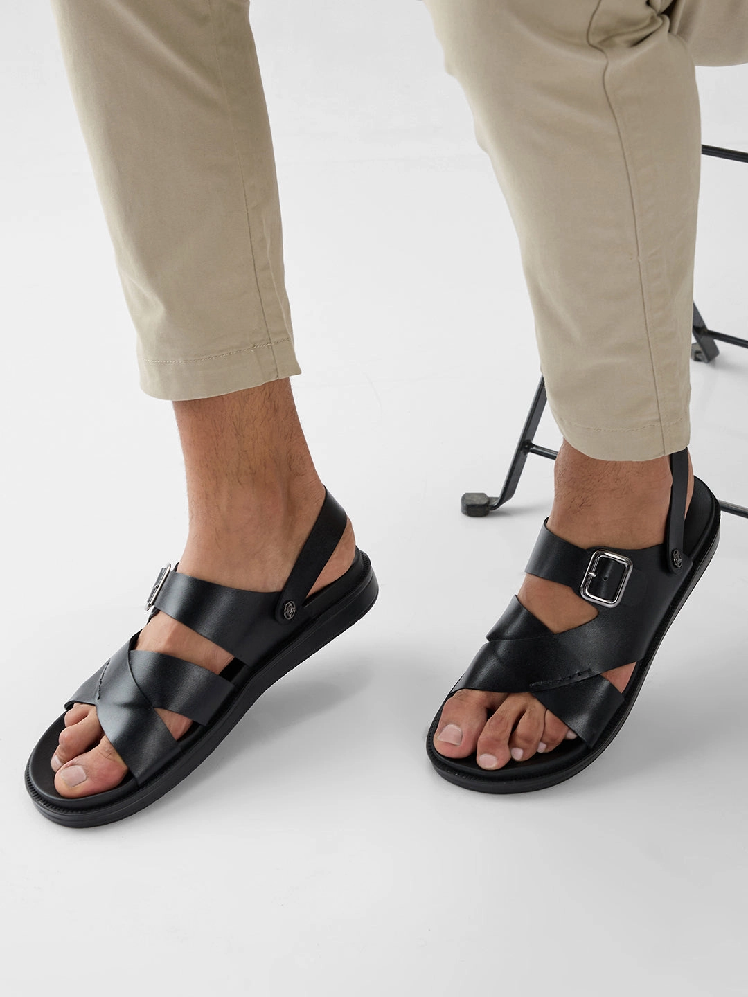 Wide Feet Sandals Regal Black Men Smart Casual Leather Sandals