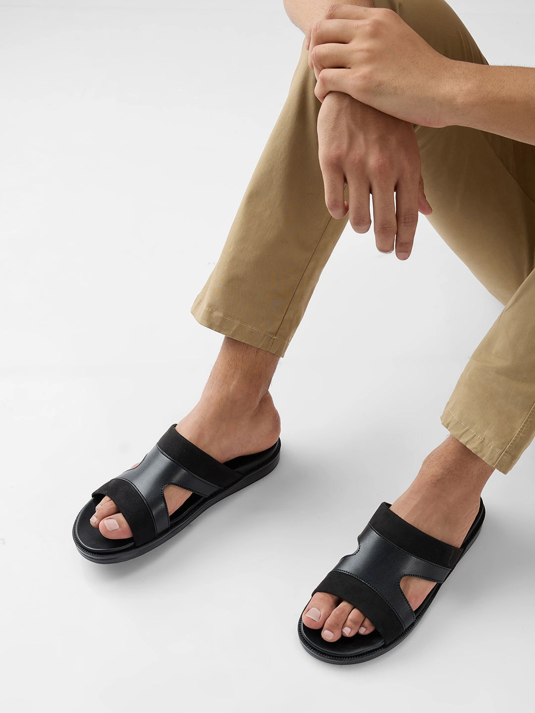 Regal Black Men Smart Casual Suede Combo Sandals Soda Sandals