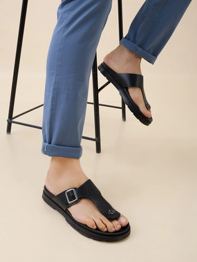 Regal Black Men Smart Casual Textured Leather Sandals Sandals Hotel Dominican Republic