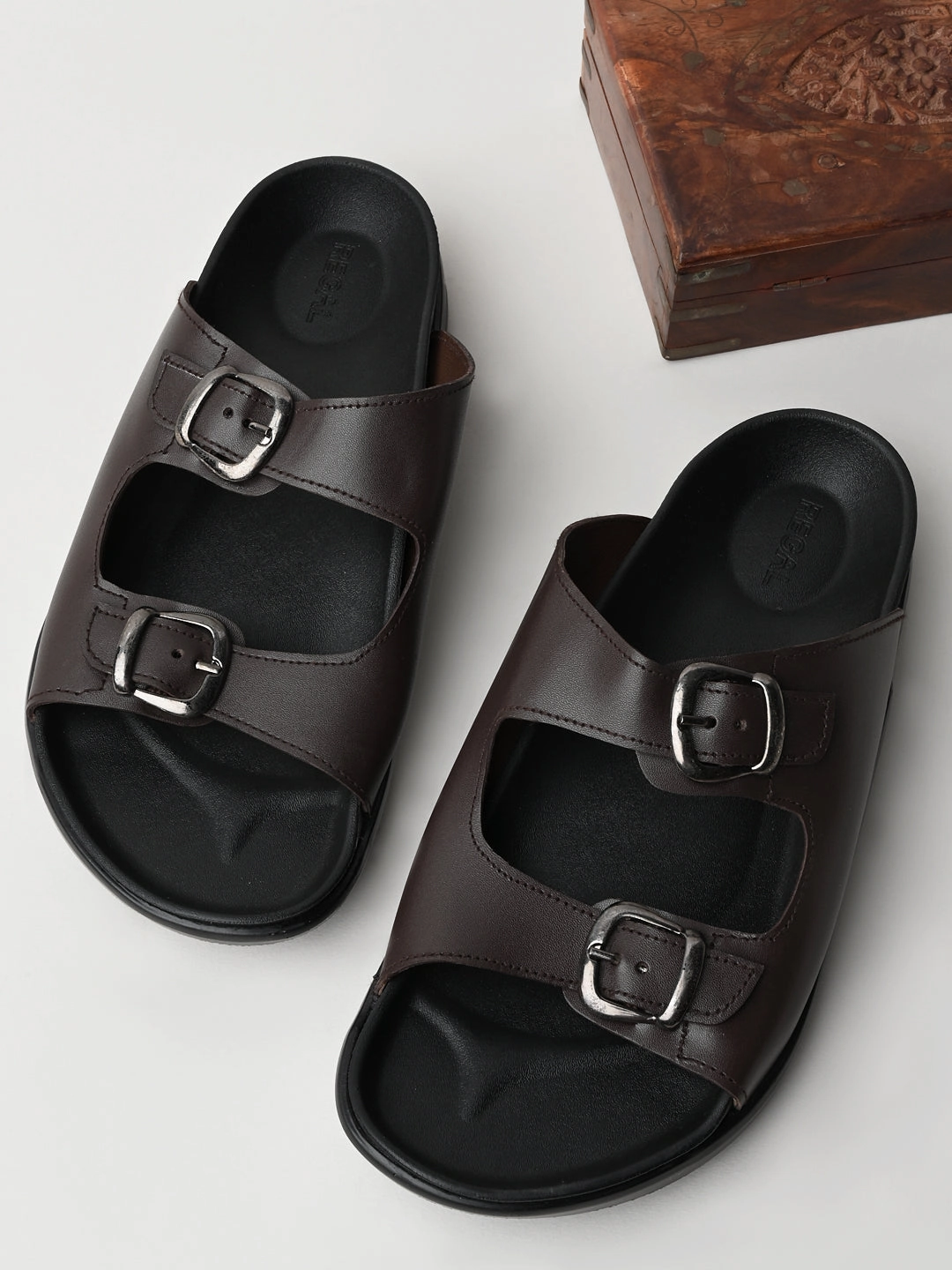Regal Brown Men Textured Leather Sandals Sandals Us Virgin Islands