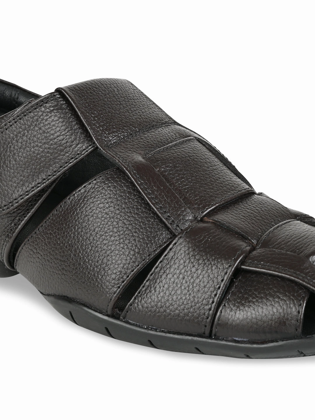 Regal Brown Men Woven Leather Slip Ons Athletic Sandals For Walking