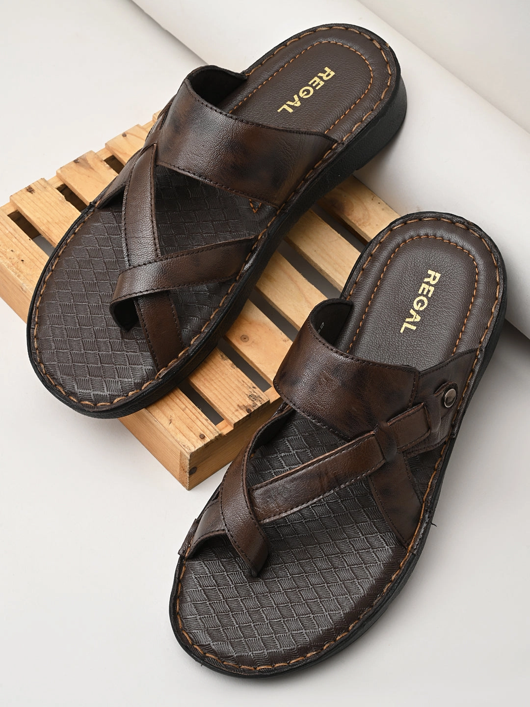 Sequin Flat Sandals Regal Brown Mens Casual Leather Sandals