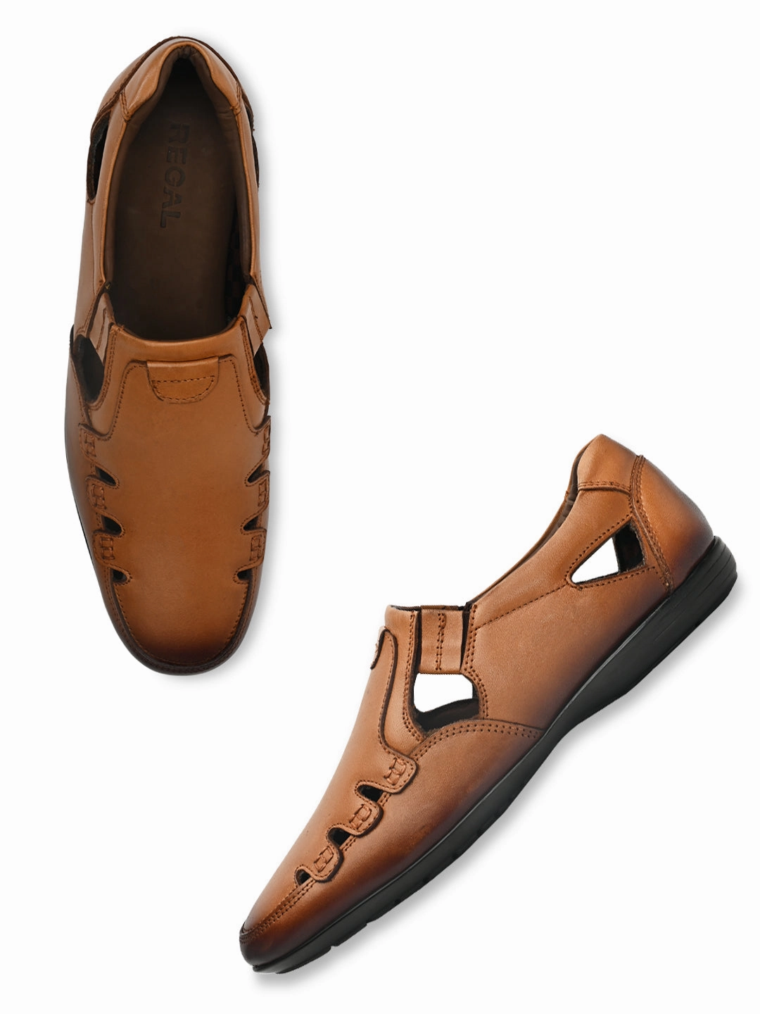 Regal Dark Tan Men Casual Leather Fisherman Sandals Leather Reef Sandals