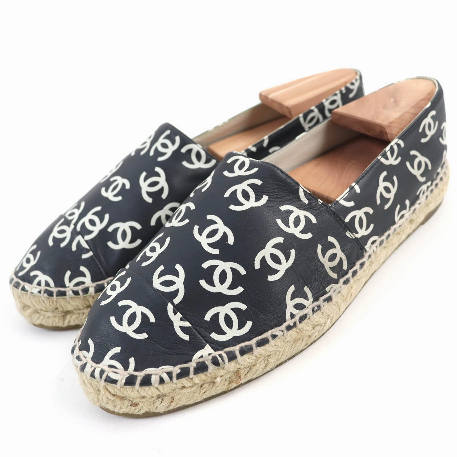 Chanel COCO Mark Espadrilles Leather Slip-ons 39 Gucci Espadrilles Logo