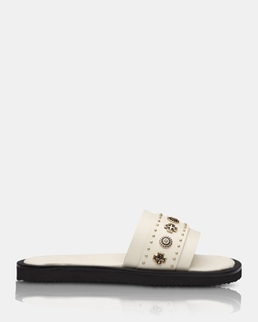 Cleo Slide Off White/Gold House Slippers On Sale