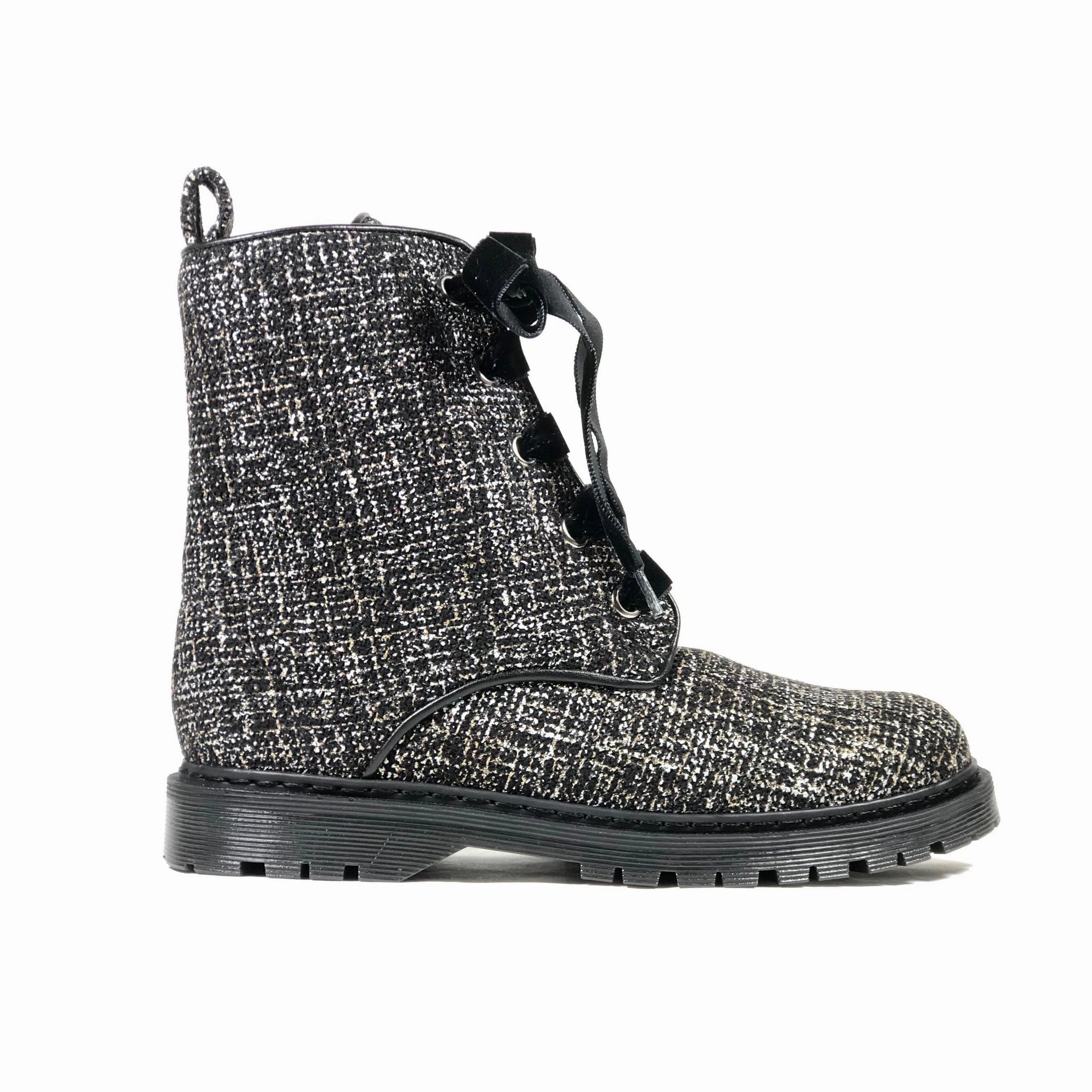 Combat Boots Fashion Tumblr 'Billie' vegan combat boots by Zette Shoes - Silver/Black textile