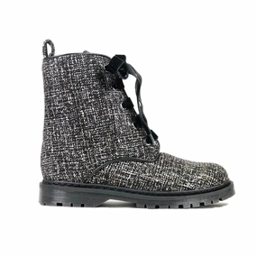 'Billie' vegan combat boots by Zette Shoes - Silver/Black textile Fearne Combat Boots