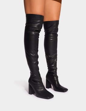 Showoff Black Pu Block Heel Over the Knee Boot Gothic Platform Boots