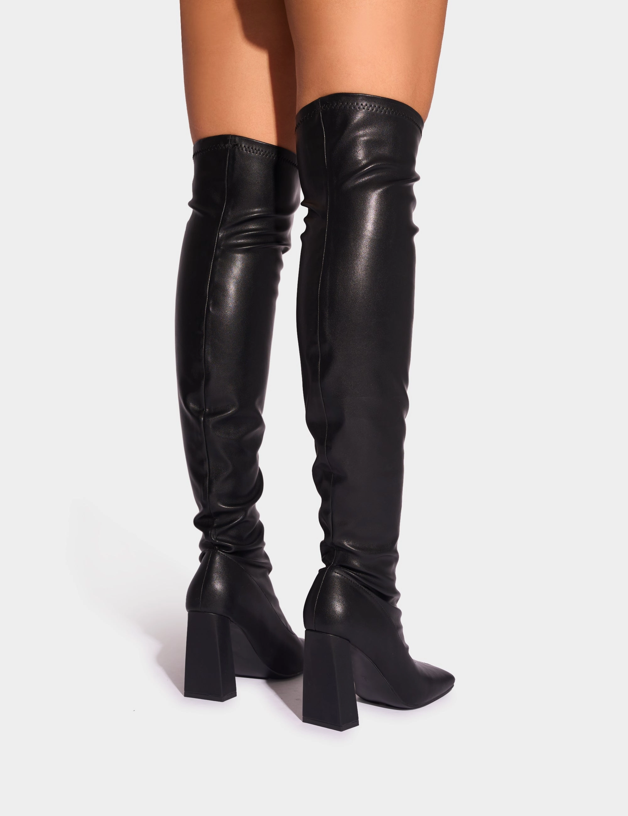 Outfit White Boots Showoff Black Pu Block Heel Over the Knee Boot
