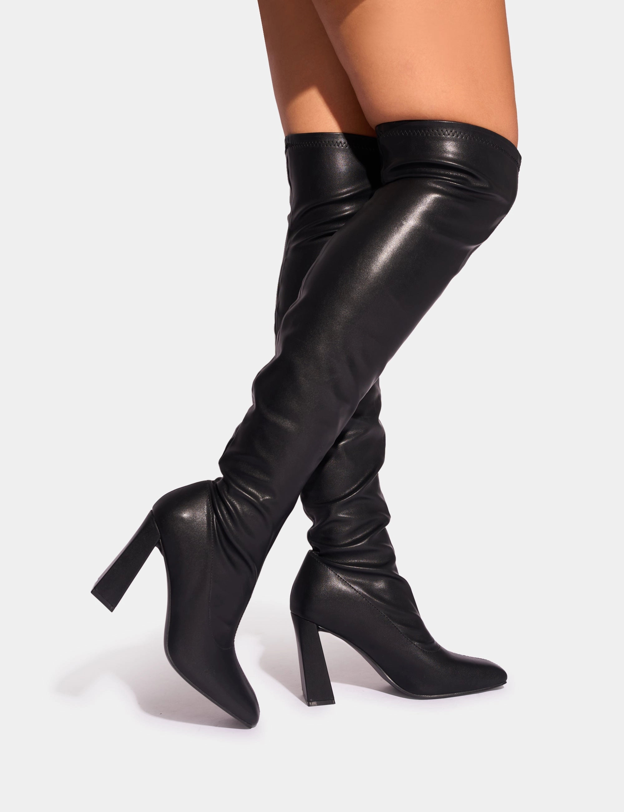 Showoff Black Pu Block Heel Over the Knee Boot Tuxedo With Cowboy Boots