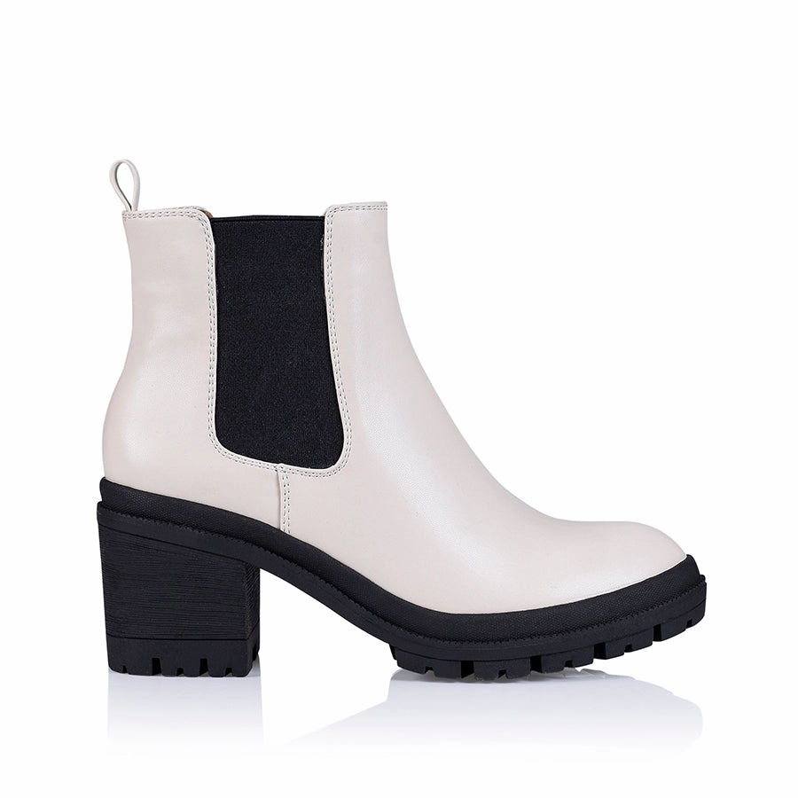 Georgia Chunky Combat Boots - Bone Smooth Pocket Combat Boots