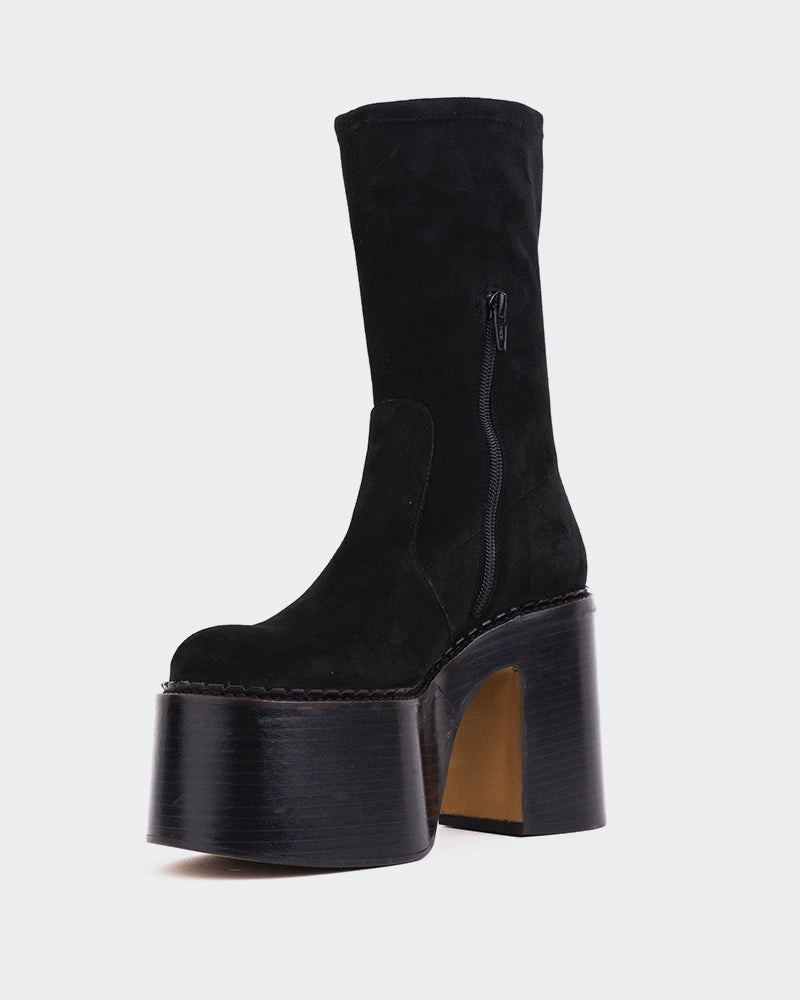 Remington Black Suede Stretch Ladies Bogs Rain Boots