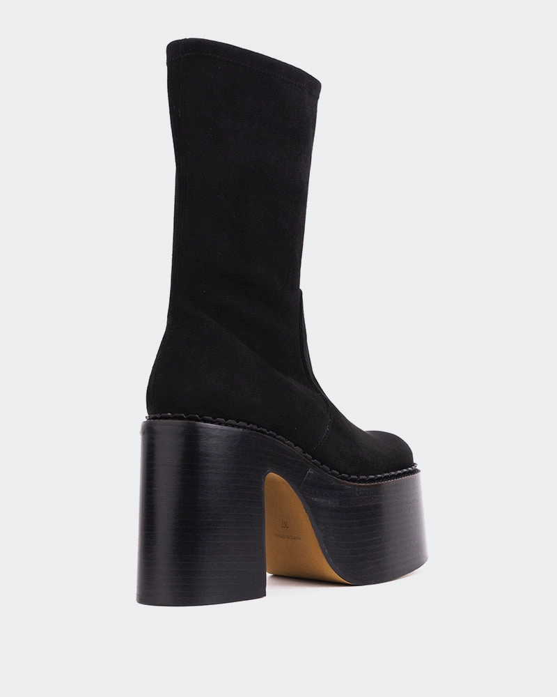 Brown Fur Heel Boots Remington Black Suede Stretch