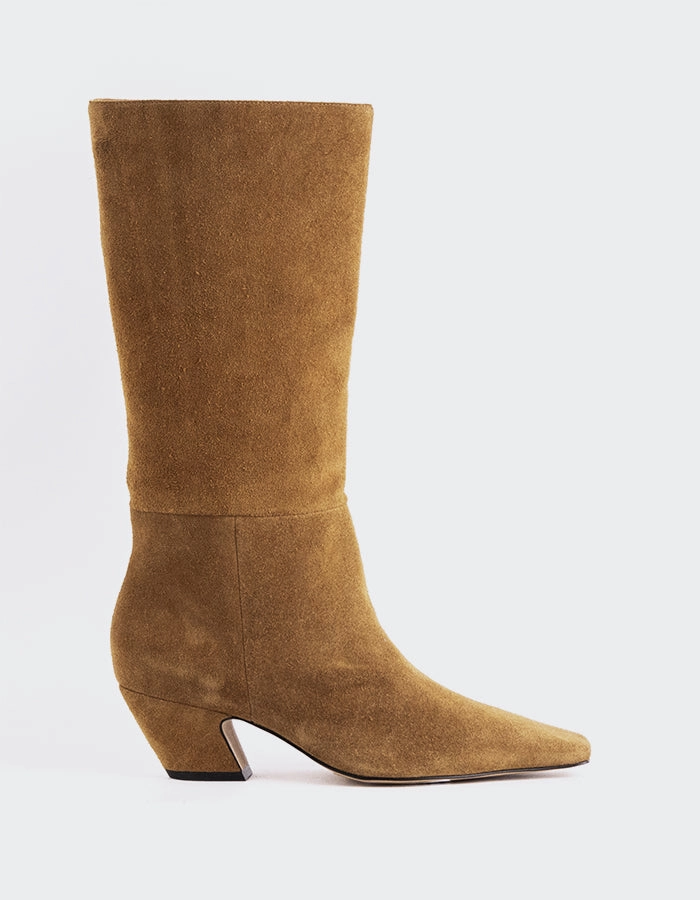 Renesme Camel Suede Boots Low Heel Dress Boots