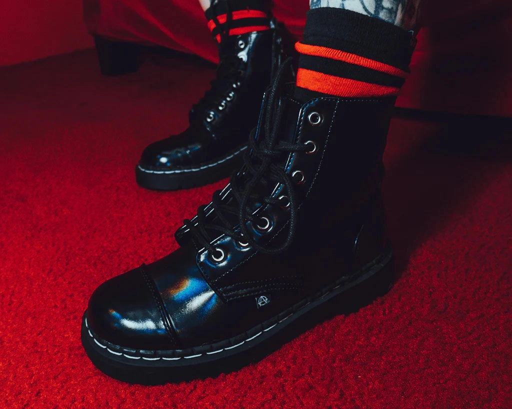 Black Oil Haze 7-Eye Anarchic Boot Combat Boots With Chain