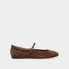 Flat Workout Shoes For Lifting REYES BALLET FLATS DK BROWN SUEDE