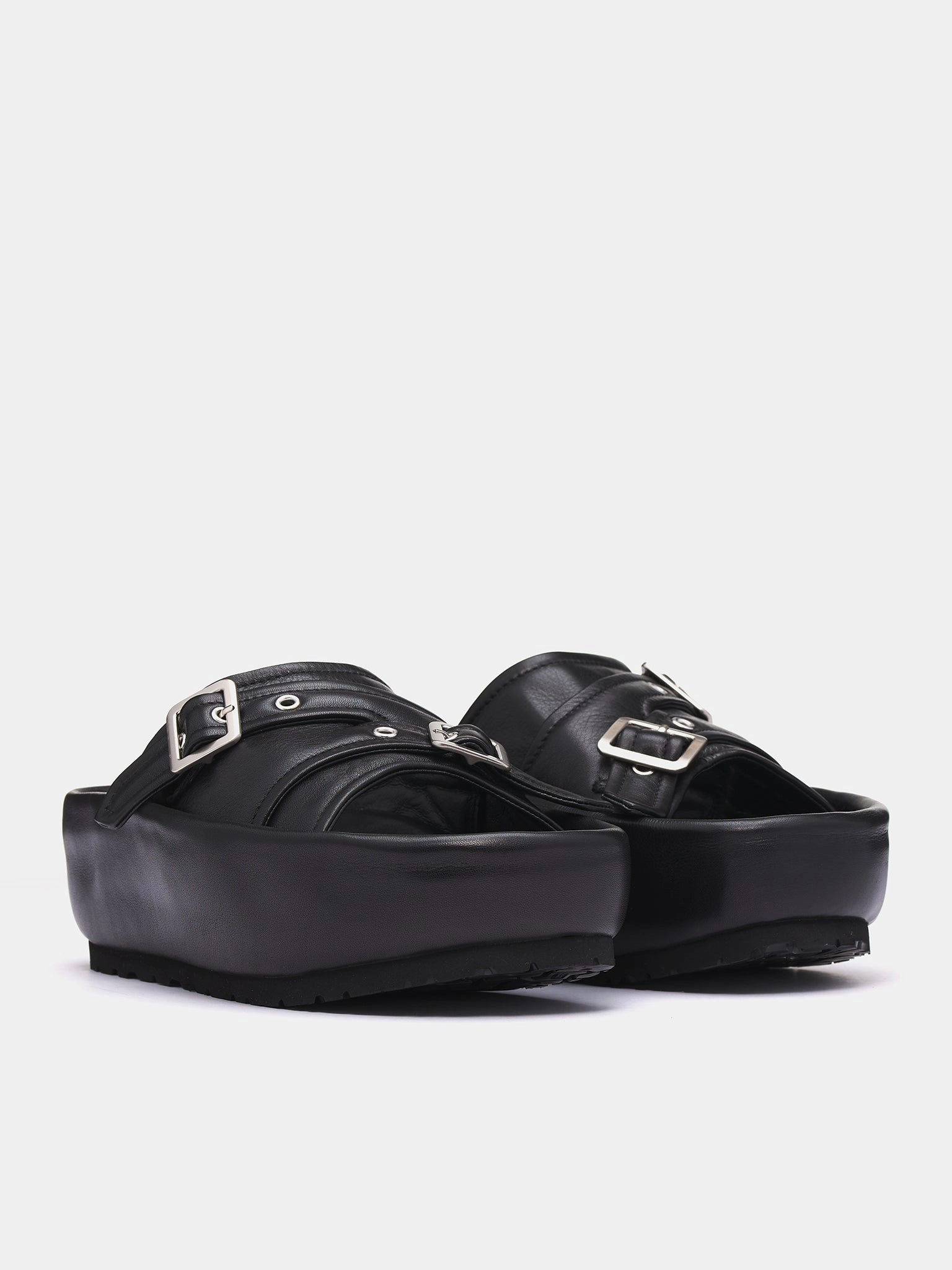 Flatform Sandals Rider's Buckle Sandals (1525711943-BLACK)