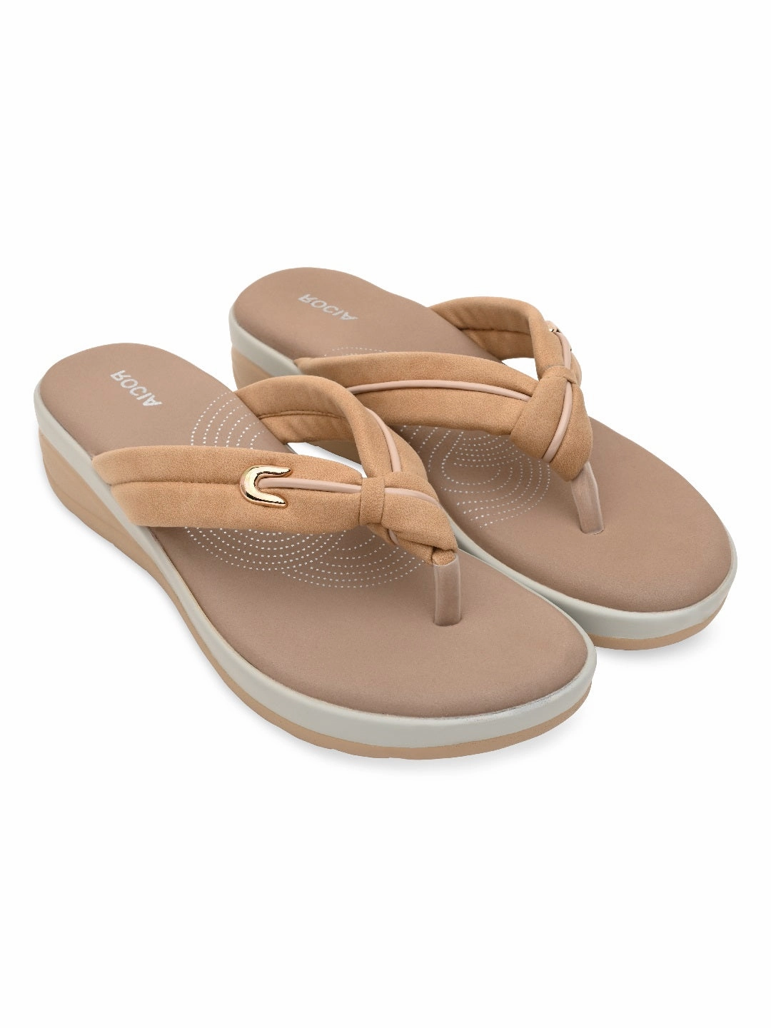 Rocia By Regal Beige Women Comfort Knotted Thongs Leather Flip Flops With Arch Support