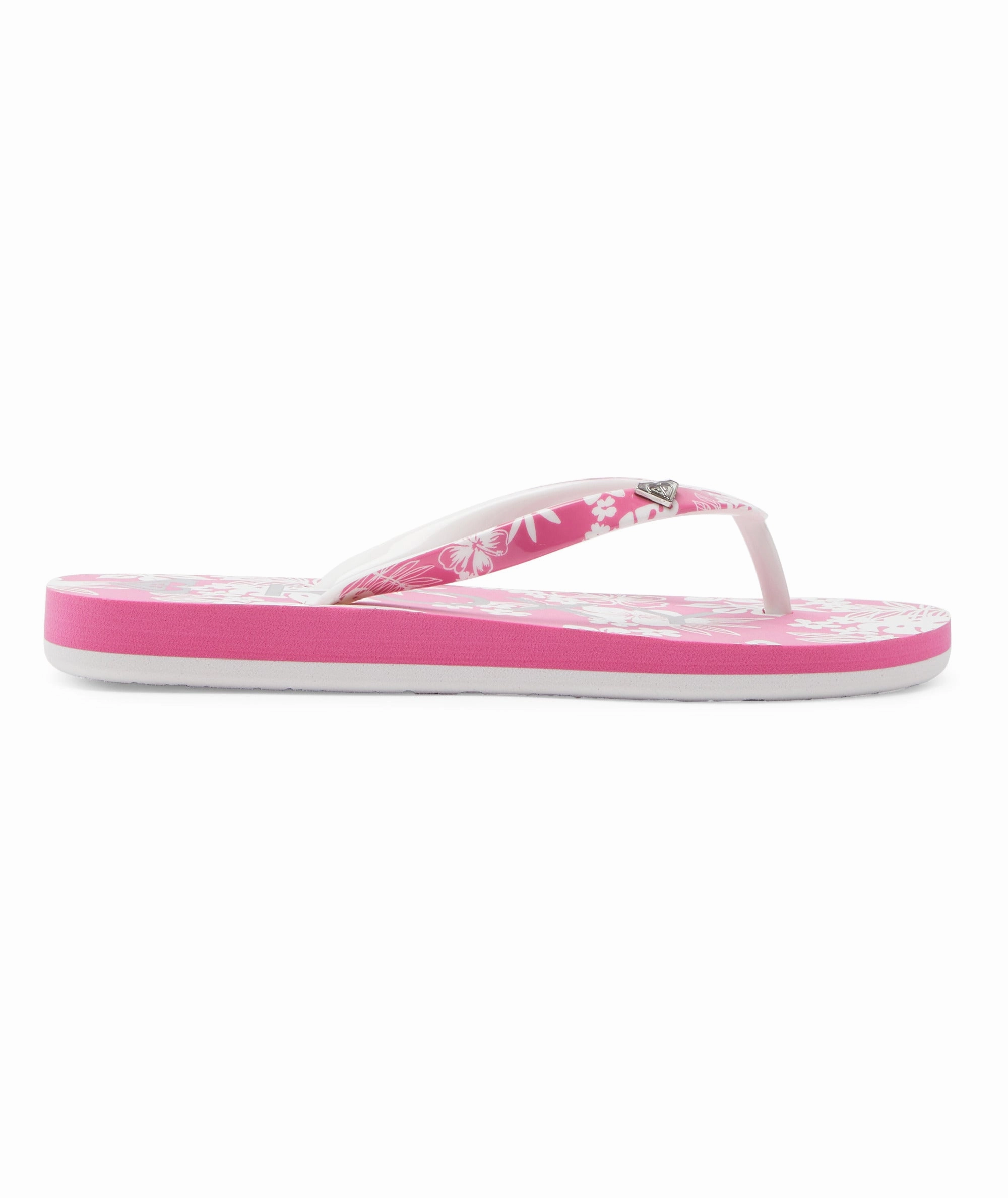 Roxy RG Pebbles VII Sandal-Crazy Pink Flower Flip Flops With Soft Toe Post