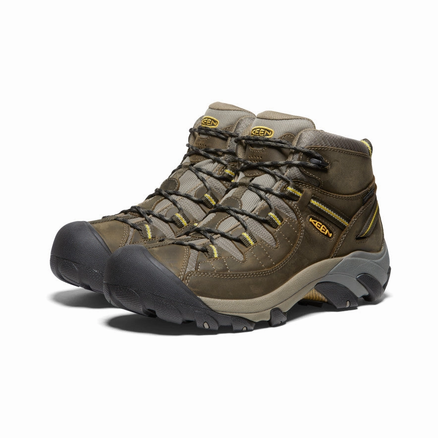 Men's Targhee II Mid Waterproof Hiking Boots  |  Black Olive/Yellow Pacific Mountain Boulder Mid Hiking Boots