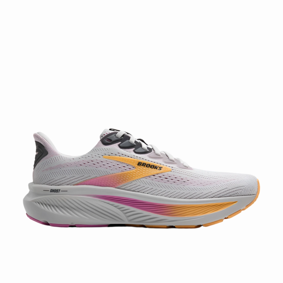 Brooks Women's Ghost 17 Dynamic Road Running Sneaker - Oyster/Apricot/Pink Running In Training Shoes