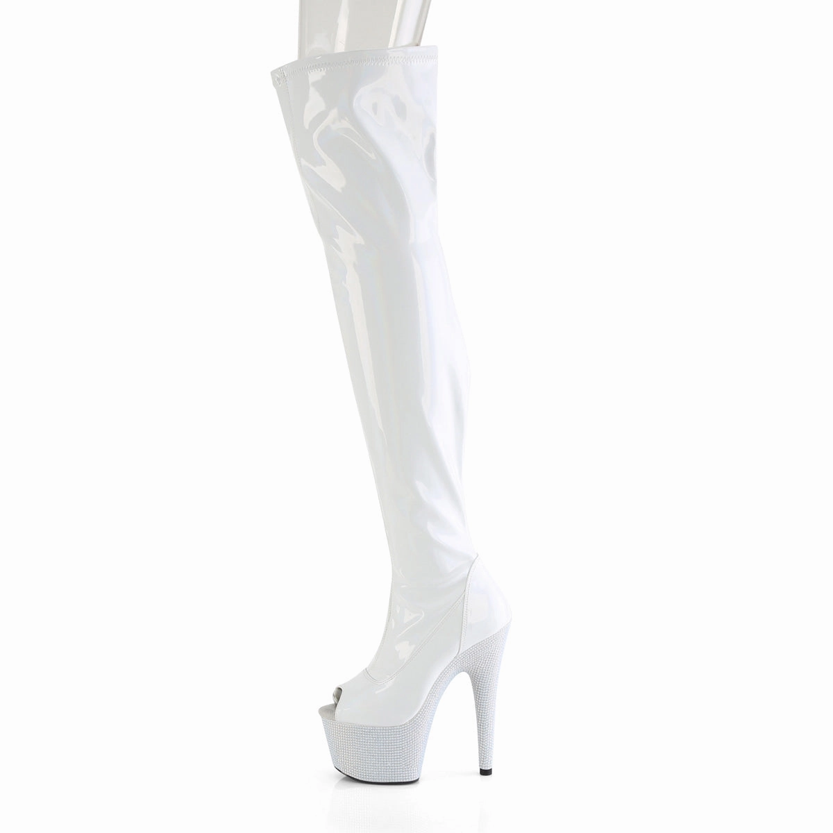 7 Inch Heel BEJEWELED-3011-7 White Stretch Holo Knee High Boot Storage Ideas