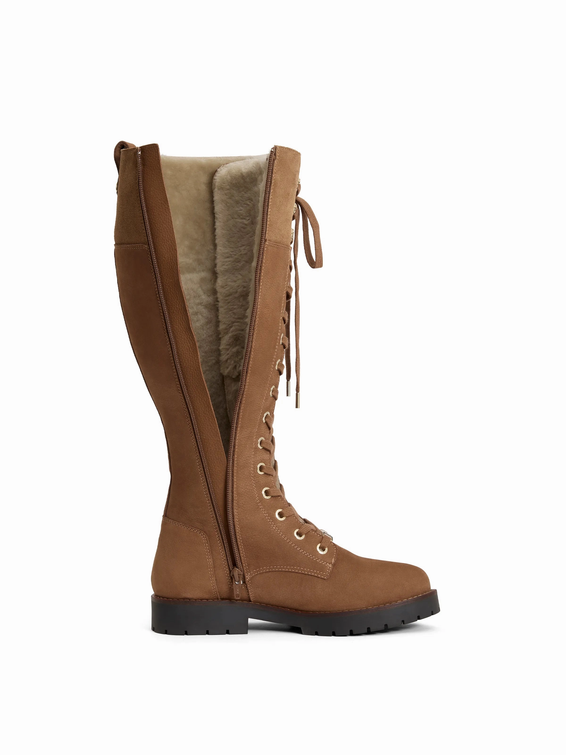 Overlay Boots Knee High Shearling Lined Anglesey - Cognac Nubuck