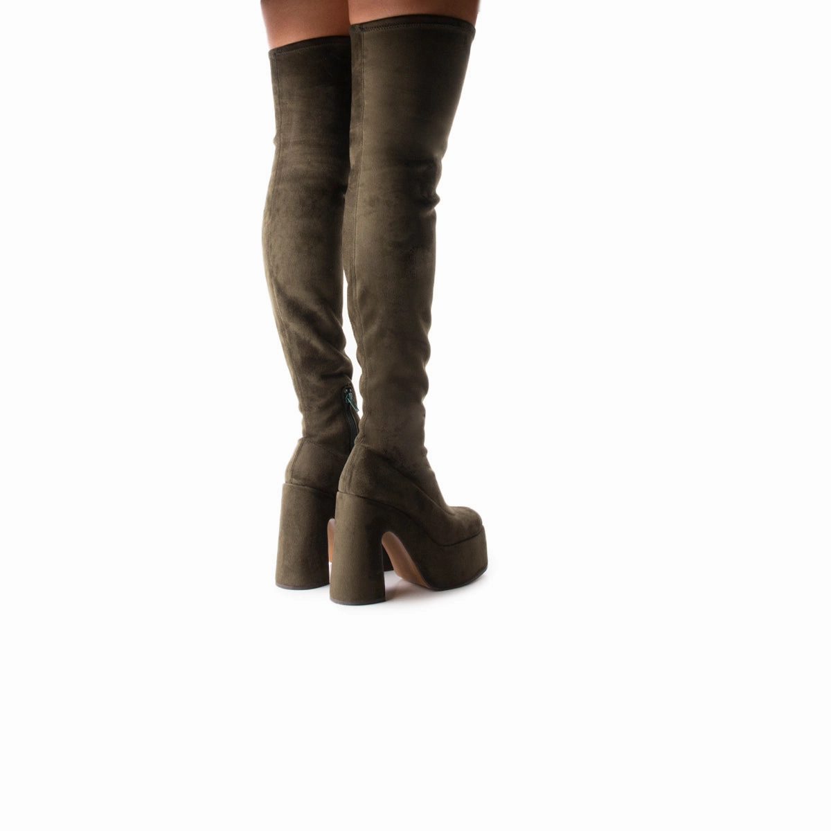 Finesse Dark Green Suede Stretch Waterproof Rubber Boots