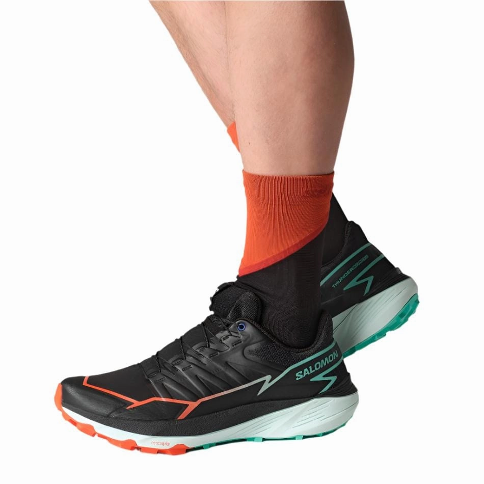 Stable Trail Shoes Salomon Men's Thundercross Trail Running Shoes in Black/Cherry Tomato/Electric Green