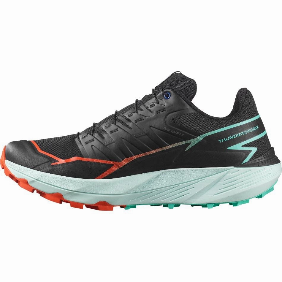 Salomon Men's Thundercross Trail Running Shoes in Black/Cherry Tomato/Electric Green Trail Running With Road Shoes
