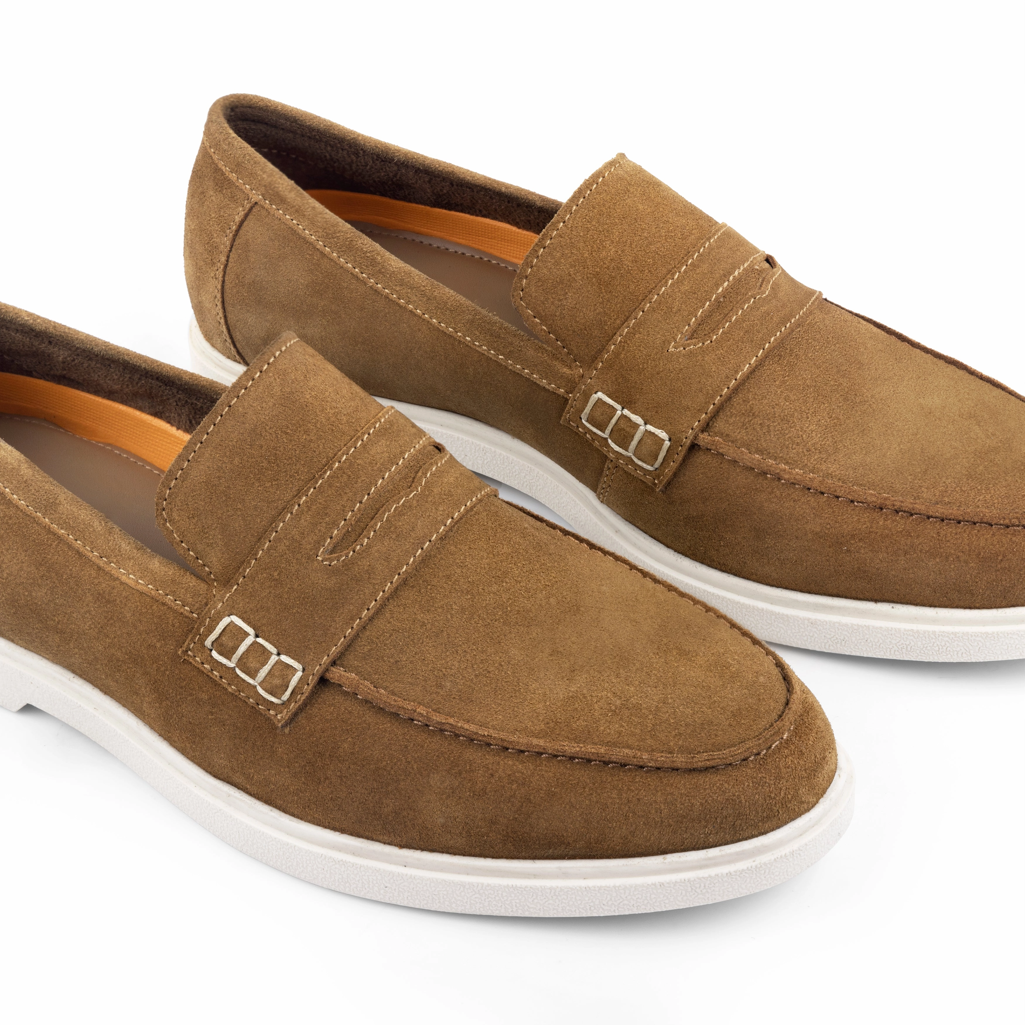 Light In His Loafers San Nicola Suede Leather Penny Loafers - Tan