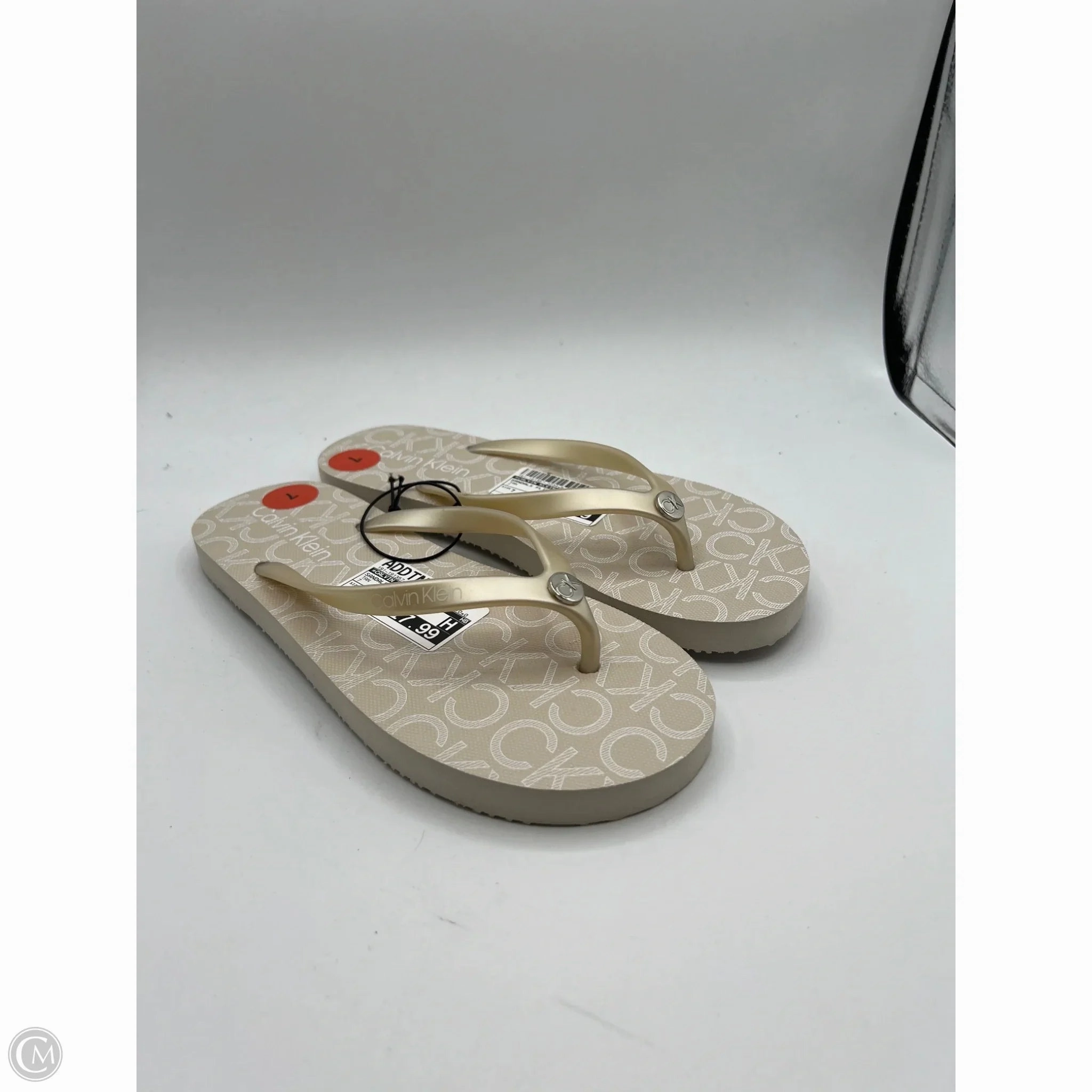 Sandals Flip Flops By Calvin Klein In Tan, Size: 7 Dog Flip Flops