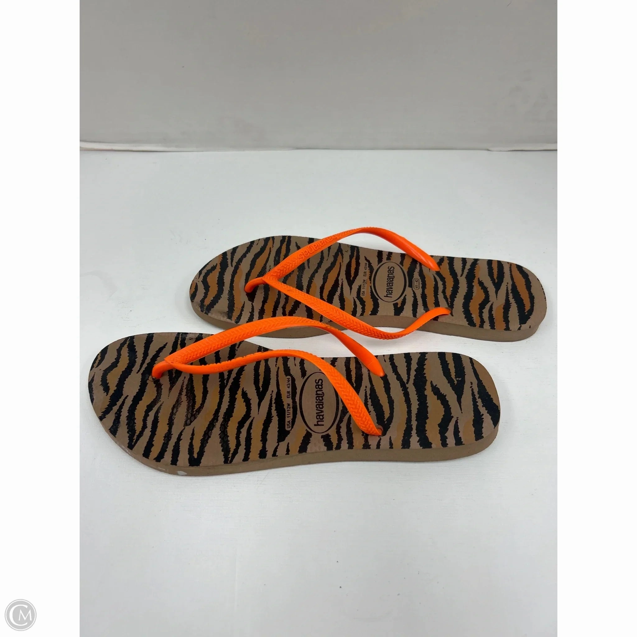Sandals Flip Flops By Havaianas In Animal Print, Size: 11 Gold Designer Flip Flops