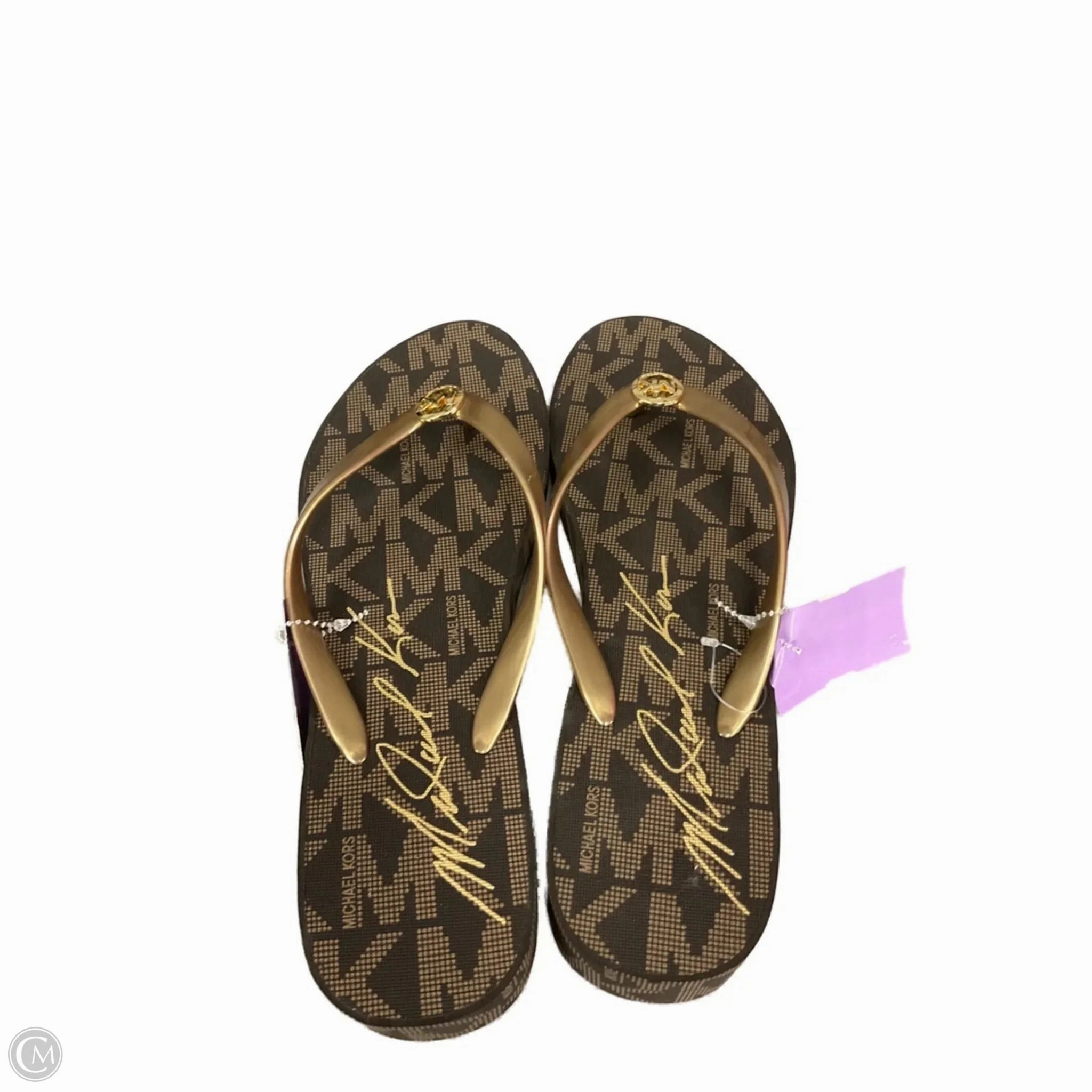 Sandals Flip Flops By Michael By Michael Kors In Gold, Size: 10 Good Flip Flops For Wide Feet