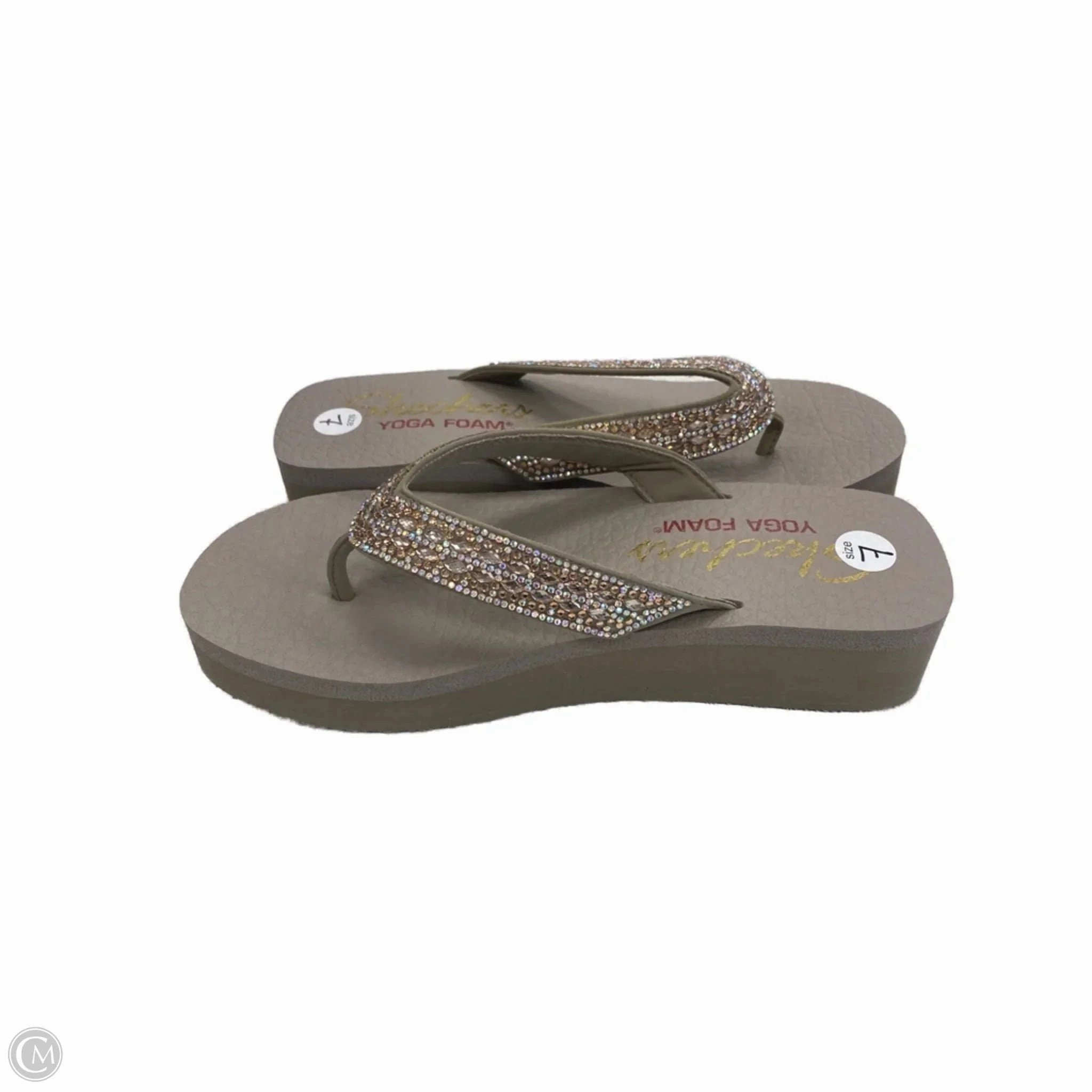 Sandals Flip Flops By Skechers In Beige, Size: 7 Broncos Flip Flops