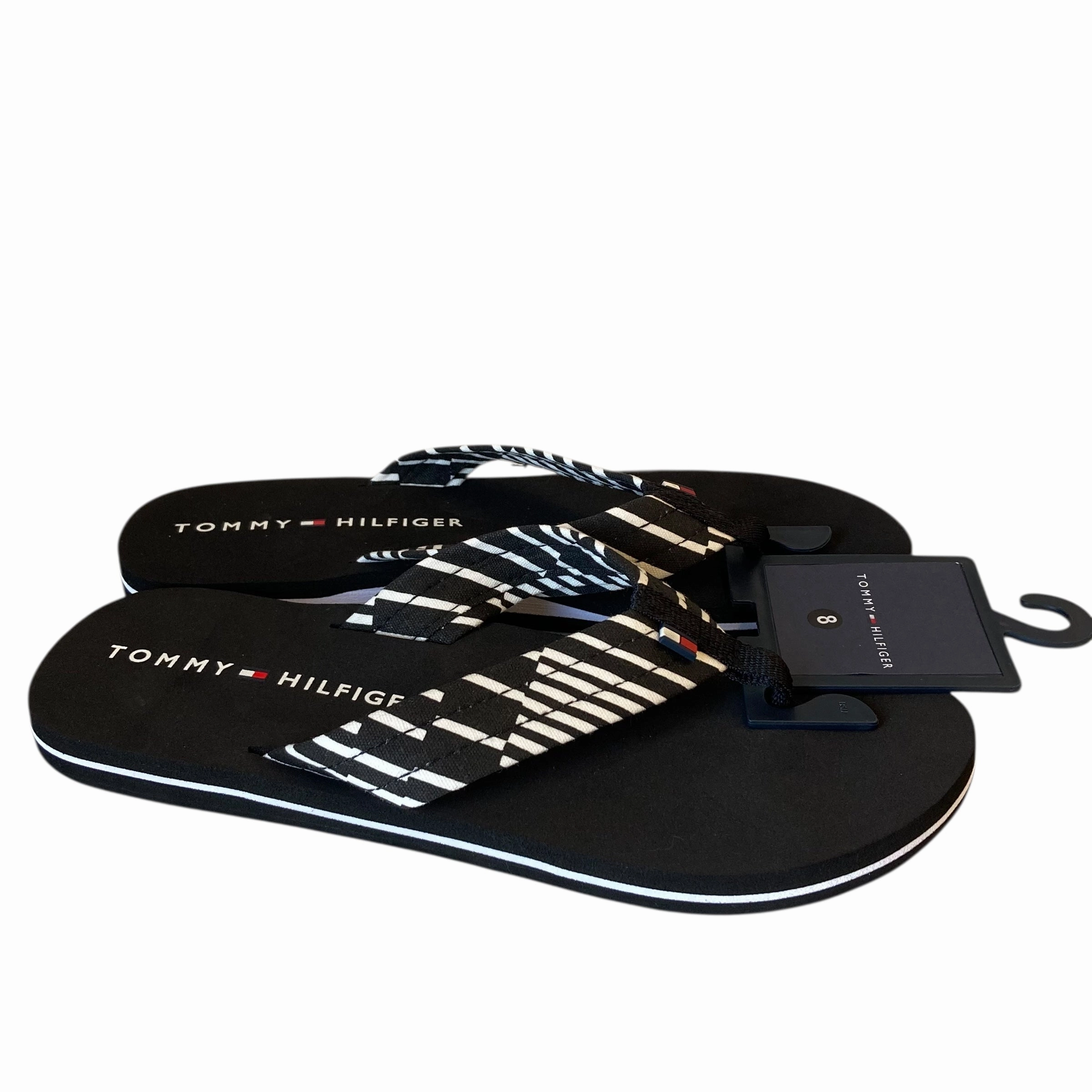 Sandals Flip Flops By Tommy Hilfiger In Black & White, Size:8 Checkered Flip Flops