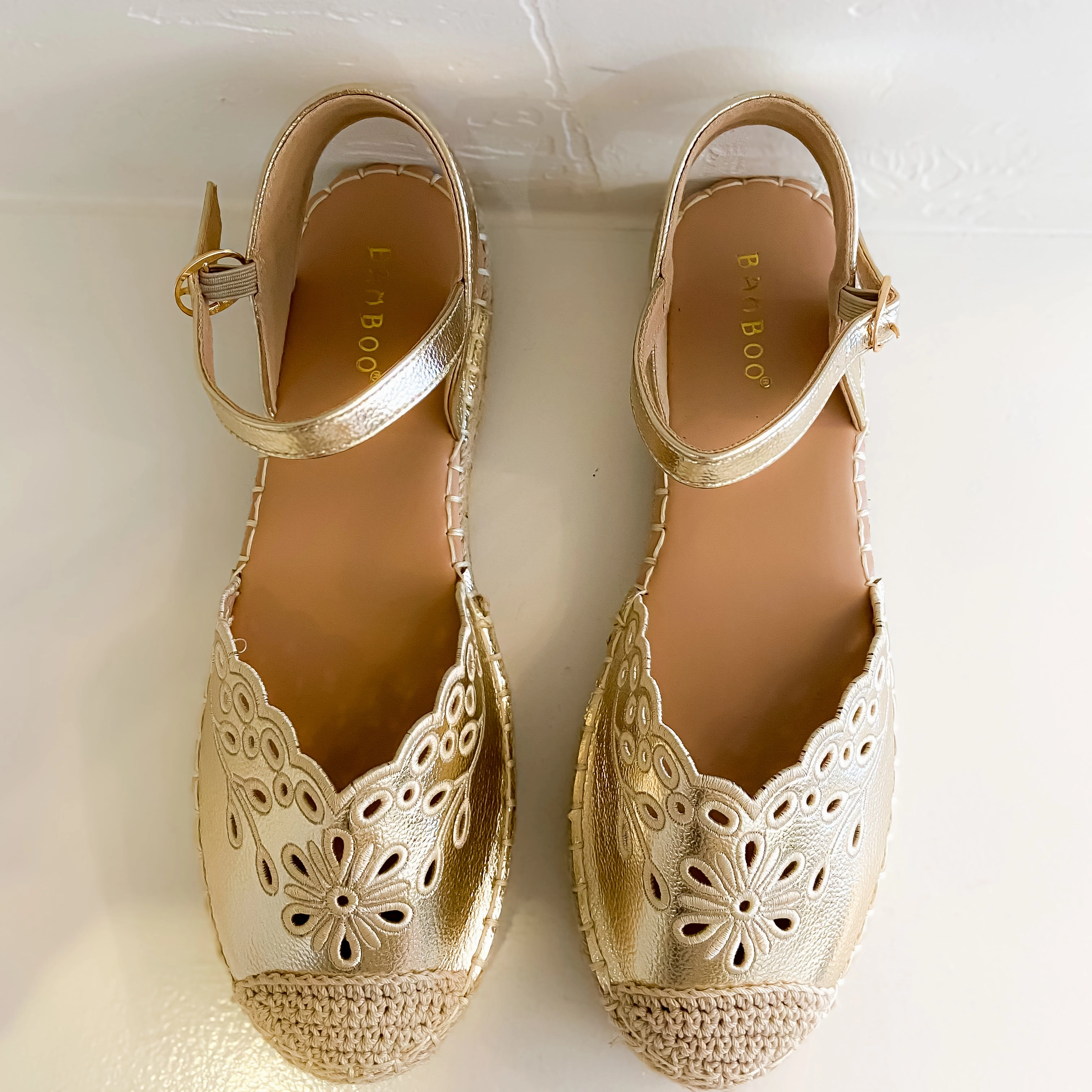 Leather Mary Jane Espadrilles Santorini Gold Eyelet Espadrilles