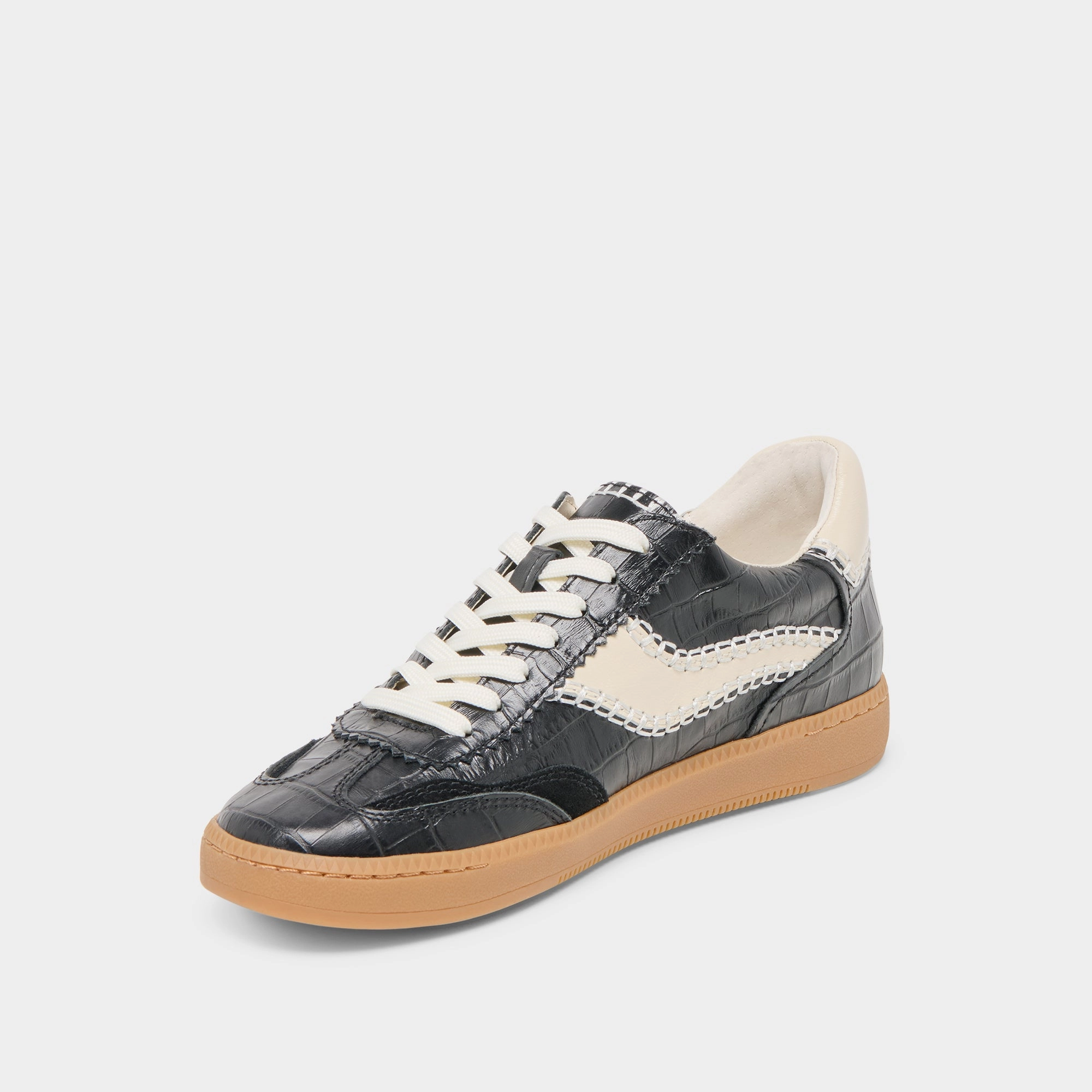 NOTICE STITCH SNEAKERS NOIR CROCO EMBOSSED LEATHER No Lace Sneakers