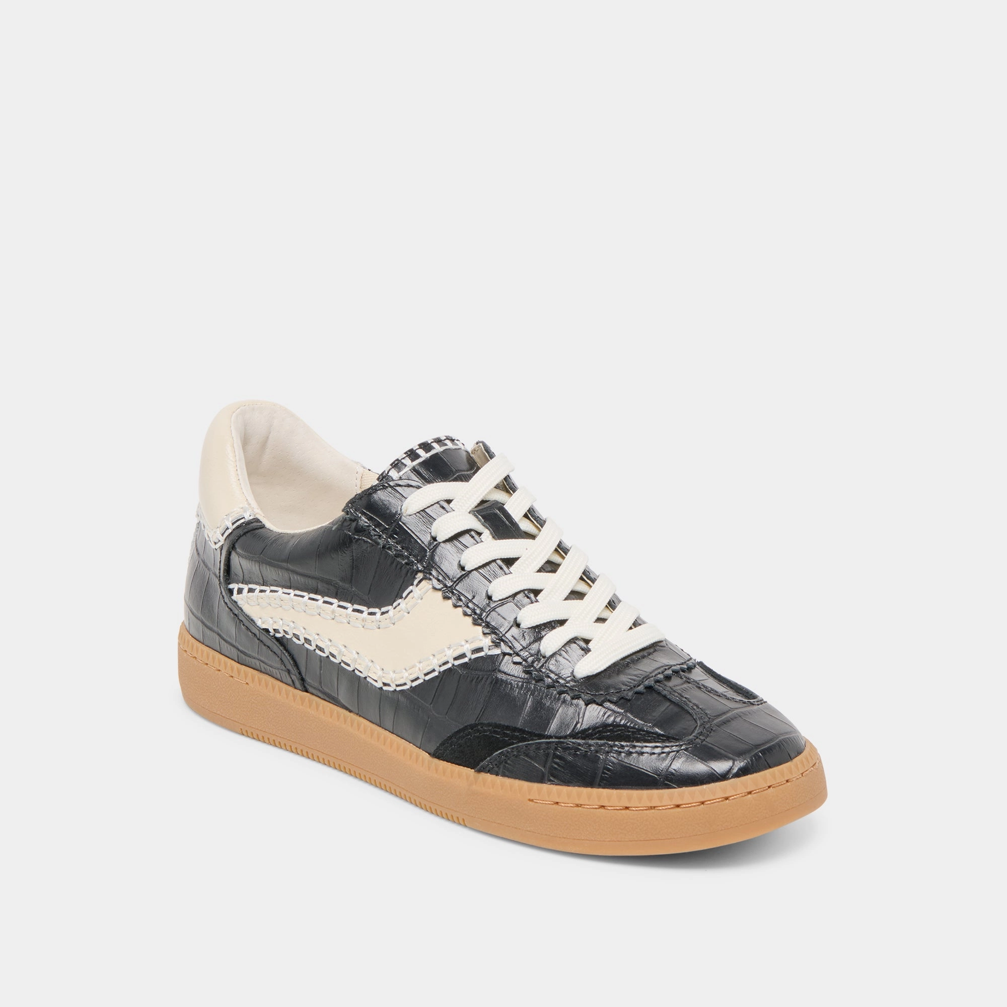 NOTICE STITCH SNEAKERS NOIR CROCO EMBOSSED LEATHER Low-top Trainer Sneakers