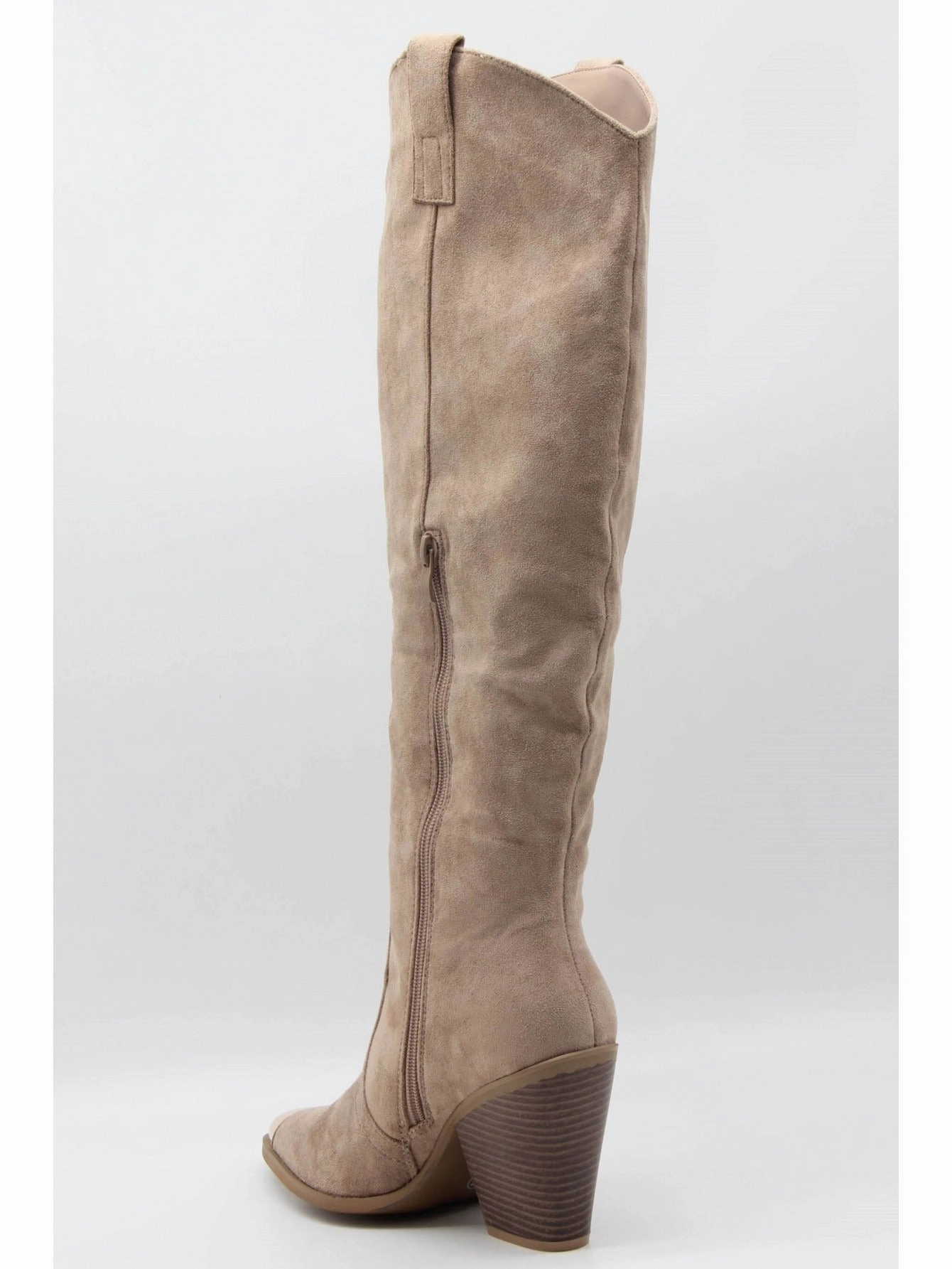 KHAKI SUEDE KNEE HIGH WESTERN METAL POINTED HEEL COWBOY BOOTS No Zipper Knee High Boots