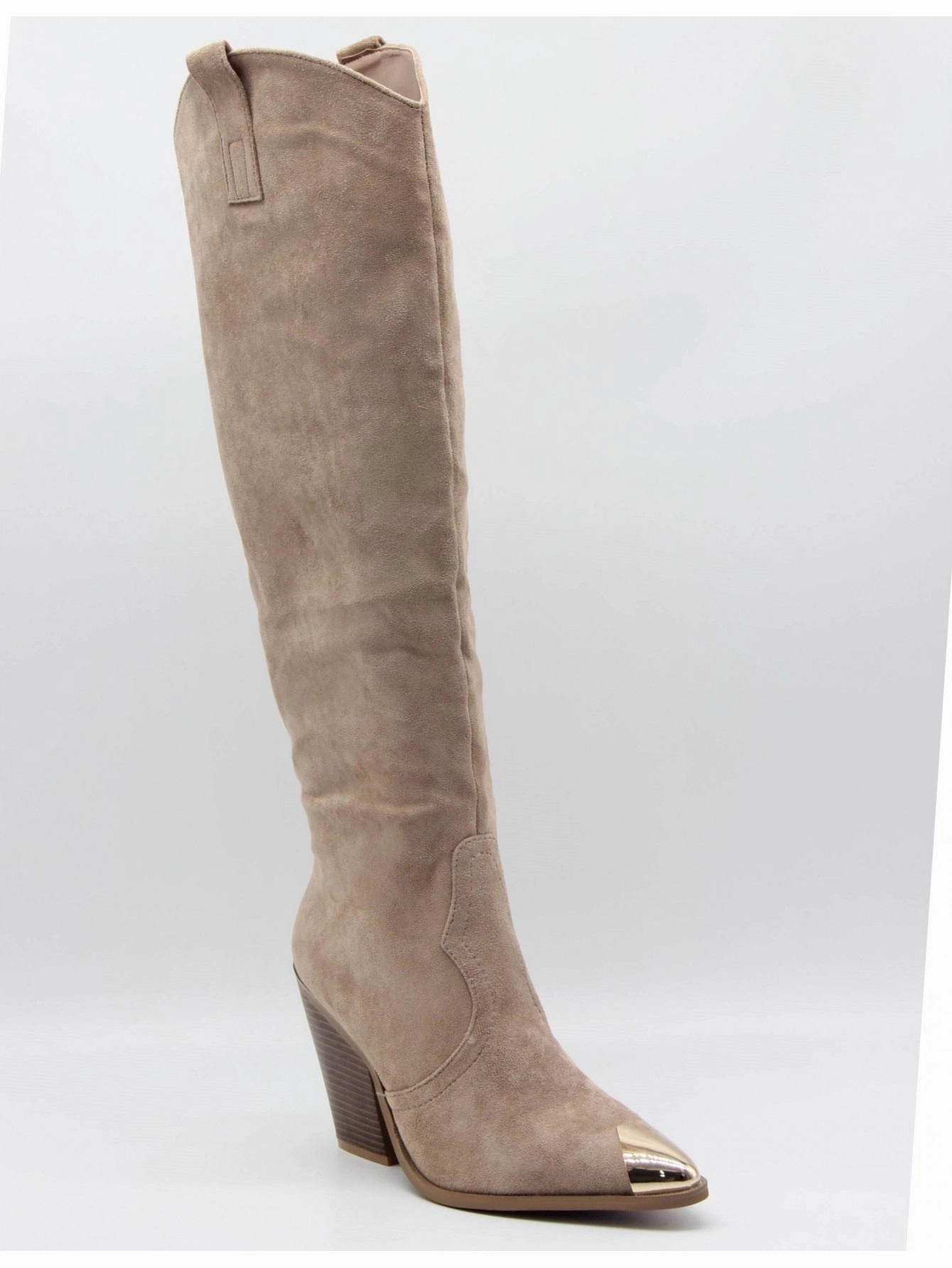 Boot Socks KHAKI SUEDE KNEE HIGH WESTERN METAL POINTED HEEL COWBOY BOOTS