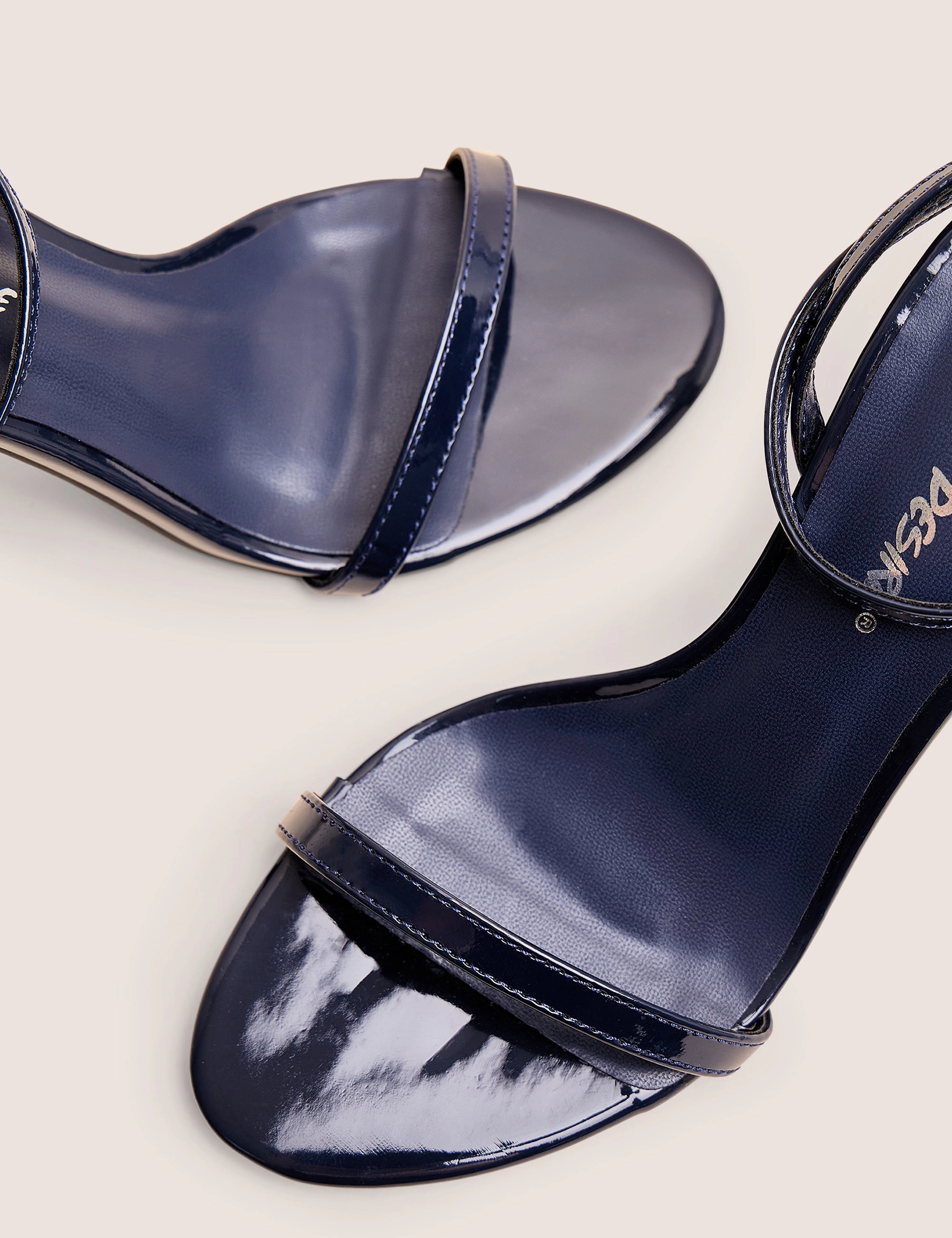 Selene Navy Patent Curved Heels Barely There High Heels Lace Up Leg