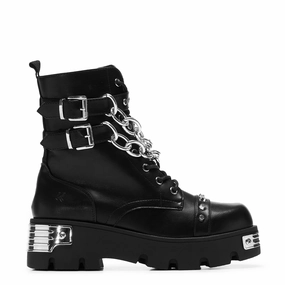 Mid Calf Dress Boots Shackled Shadows Heavy Duty Chain Biker Boots - Black