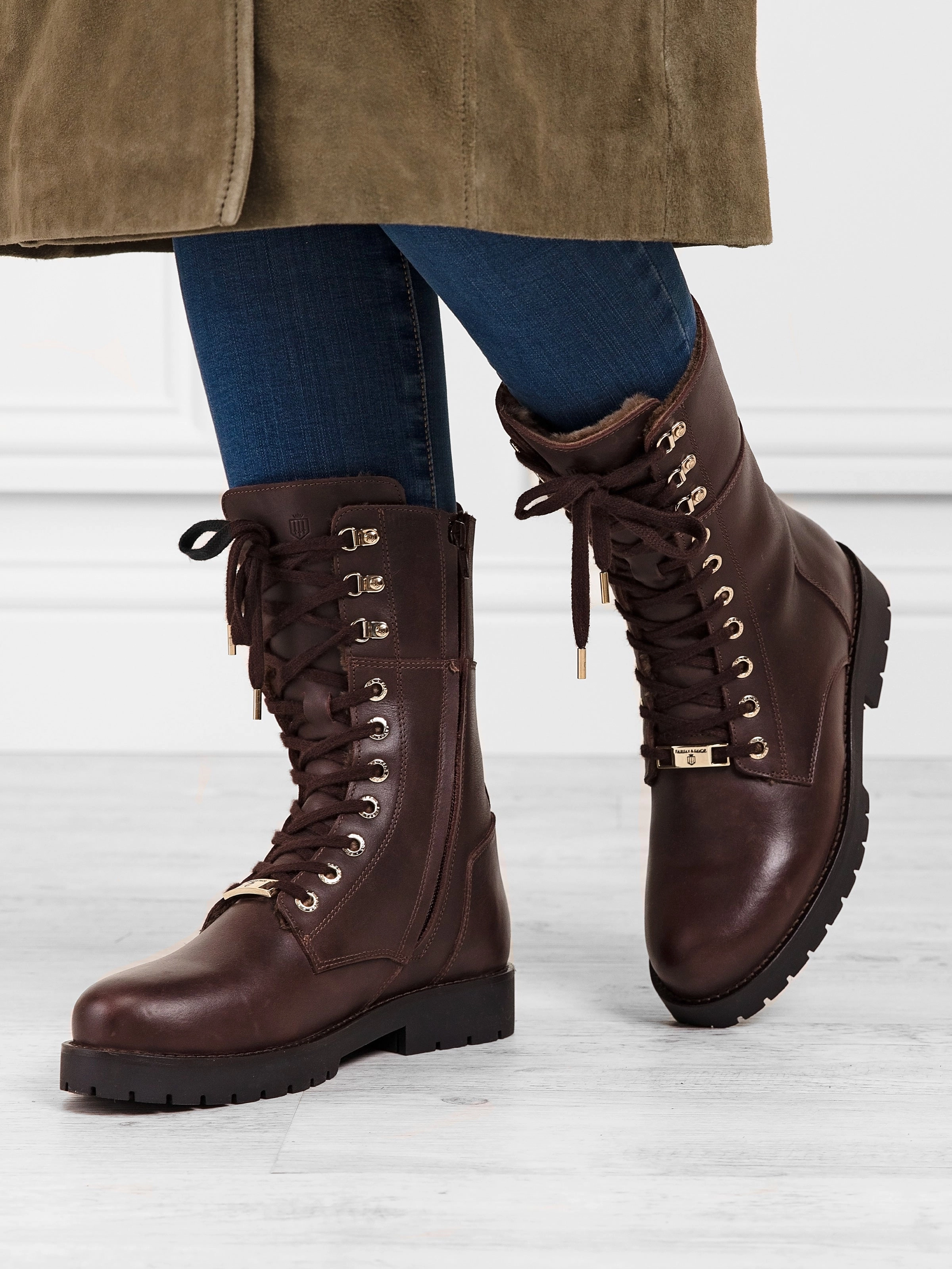 Casual Outfits With Combat Boots Shearling Lined Anglesey - Mahogany Leather