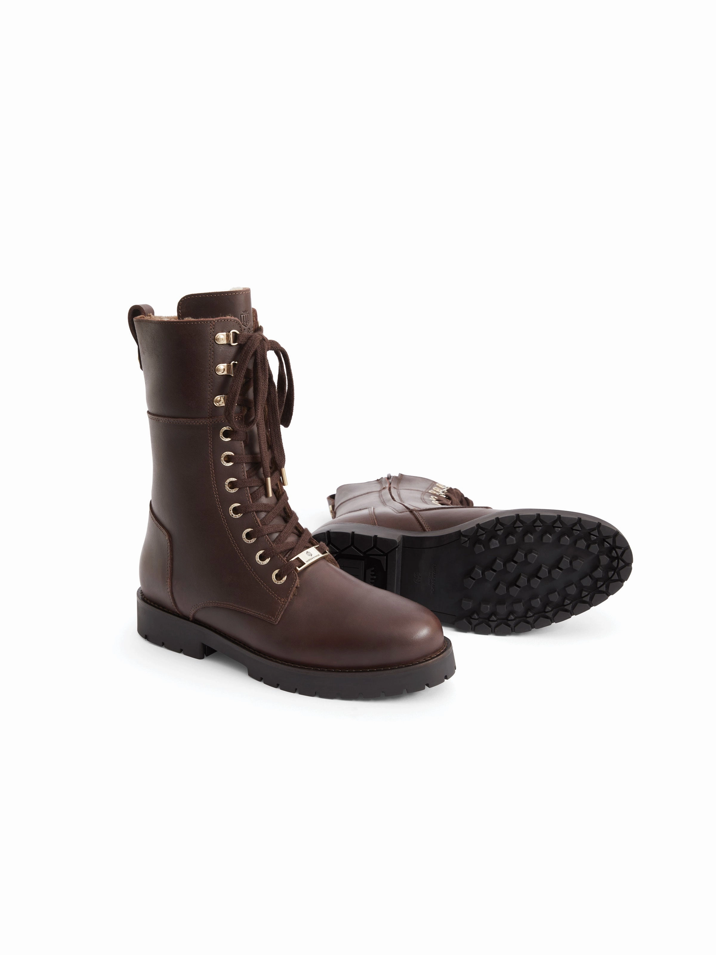 Combat Boots Good For Snow Shearling Lined Anglesey - Mahogany Leather