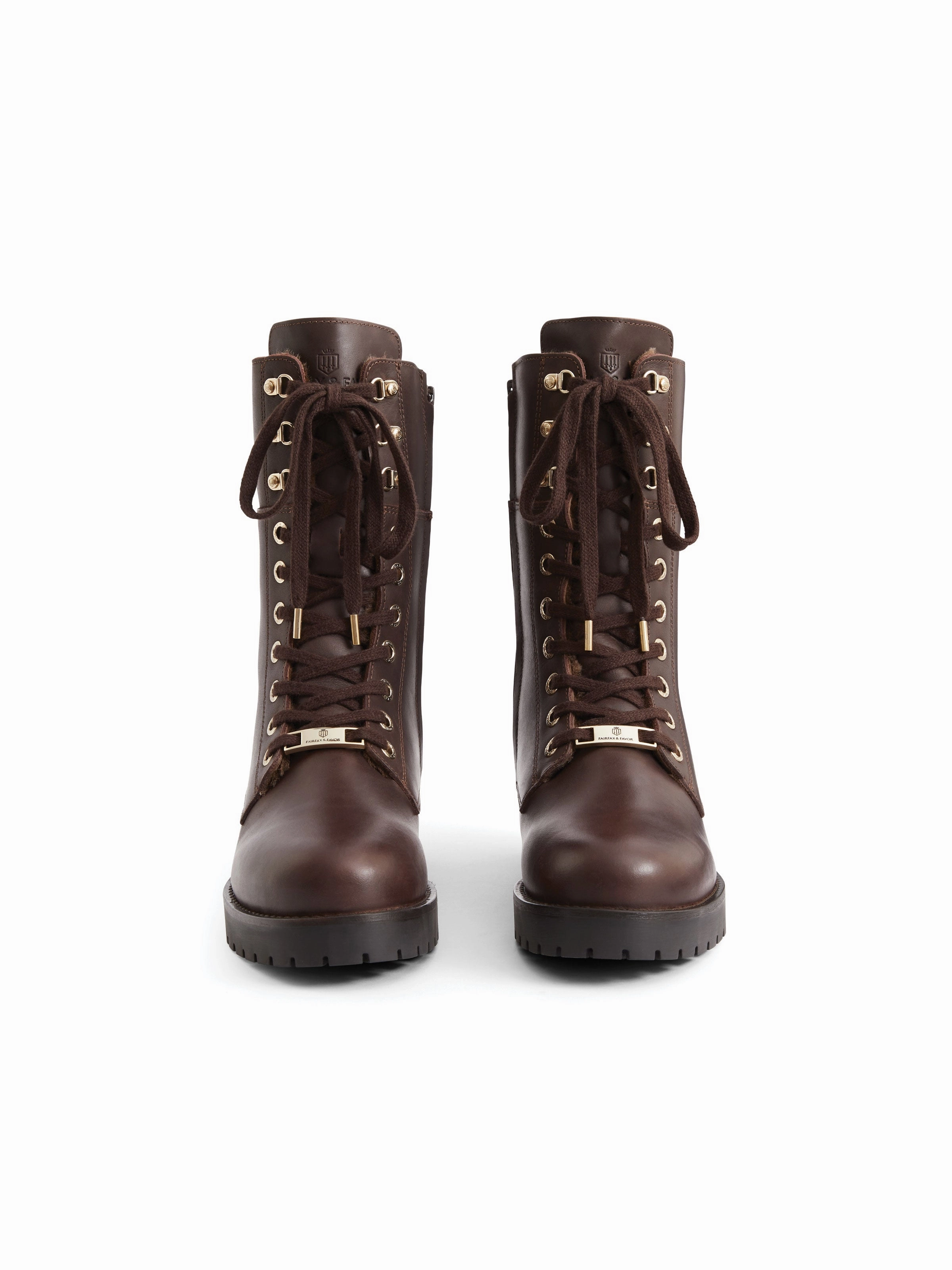 Combat Boots Side Zipper Shearling Lined Anglesey - Mahogany Leather