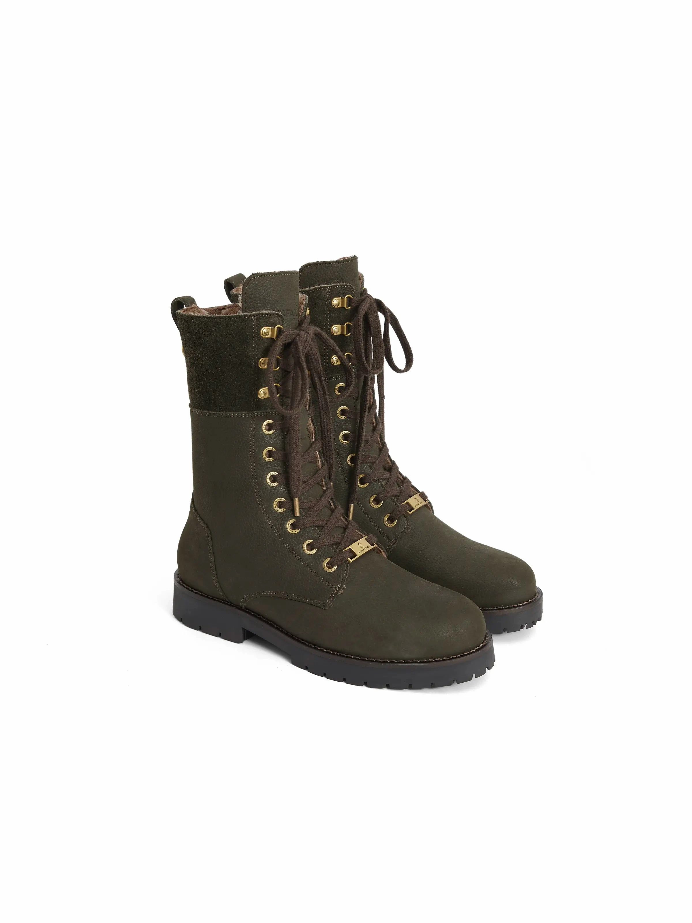 Combat Safety Boots Shearling Lined Anglesey - Moss Green Nubuck