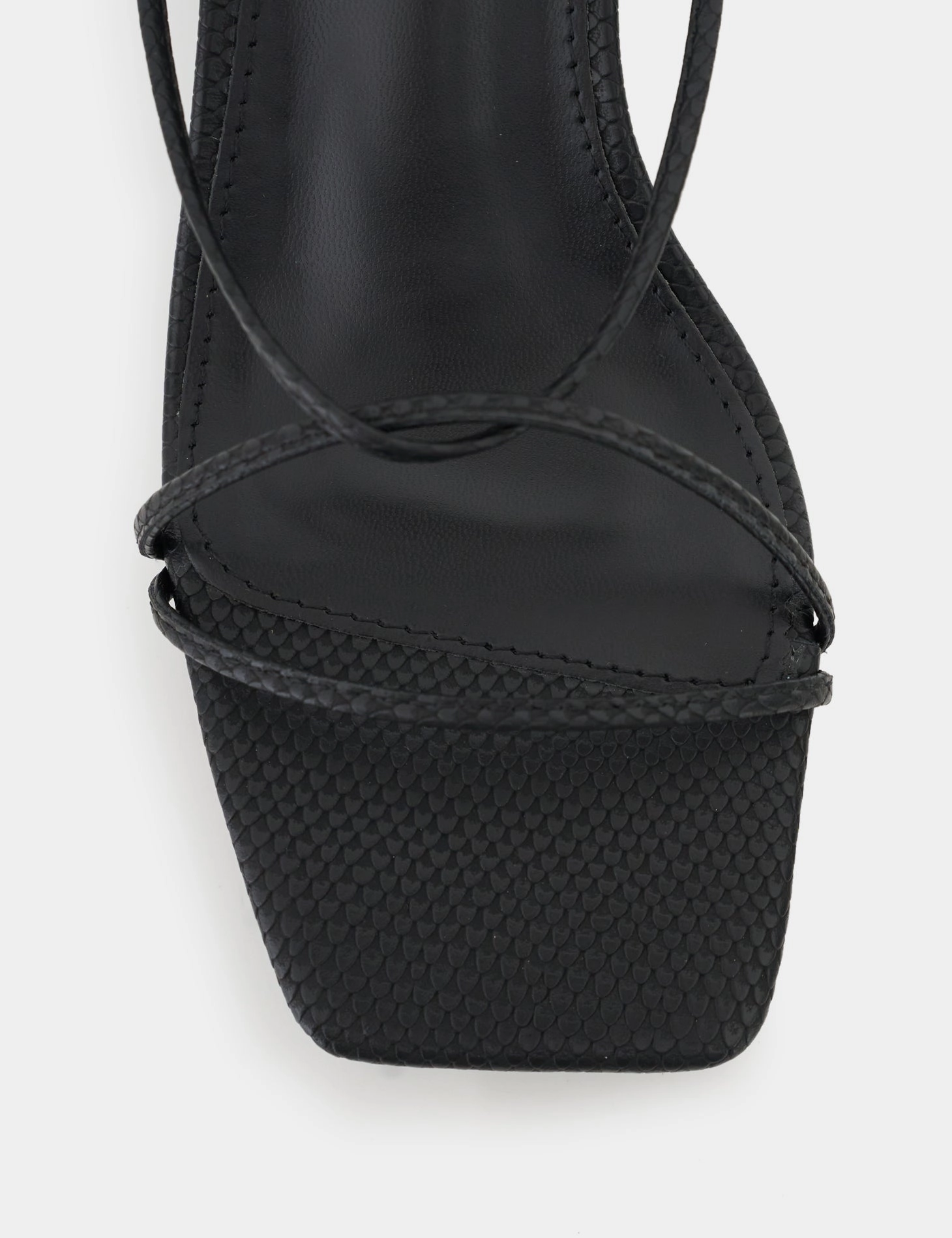 Shibuya Black Snake Texture Pu Square Toe Lace Up Low Heels High Heel Loafer